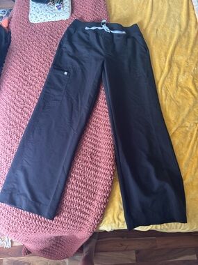 Black Wide-Leg Drawstring Scrub Pants